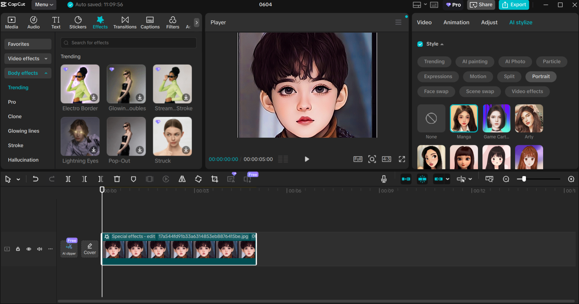 Interface of the CapCut desktop video editor - best tool to convert photos into cartoons