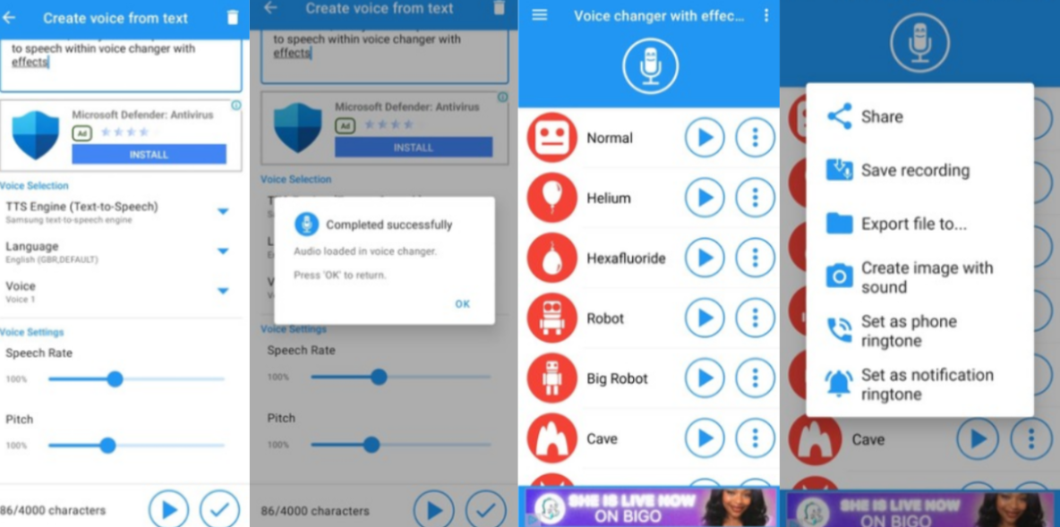 Change voice in the Voice Changer with Effects app