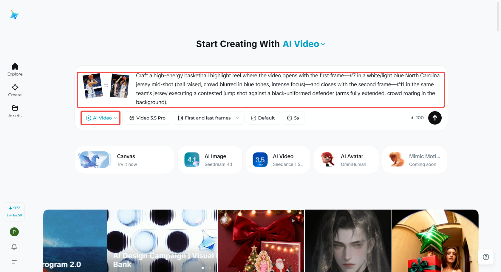 Accessing the "AI Video" feature in Dreamina