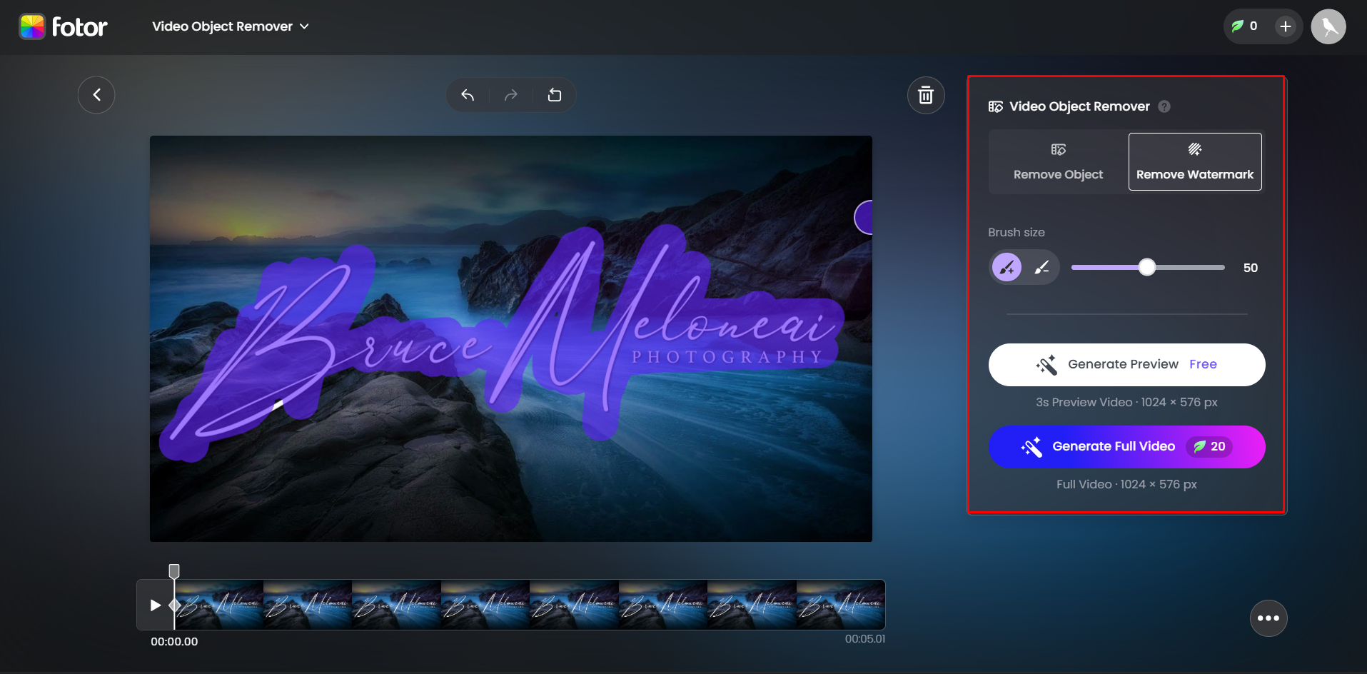 Removing the video watermark with Fotor