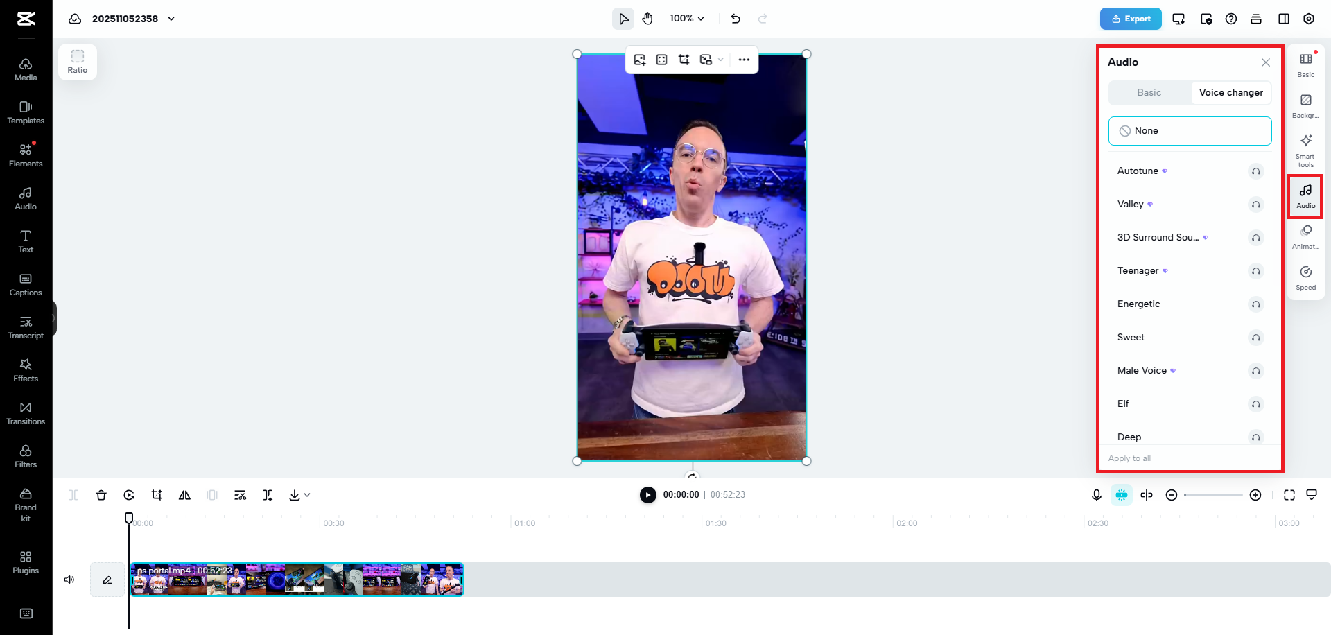 Access the voice changer option