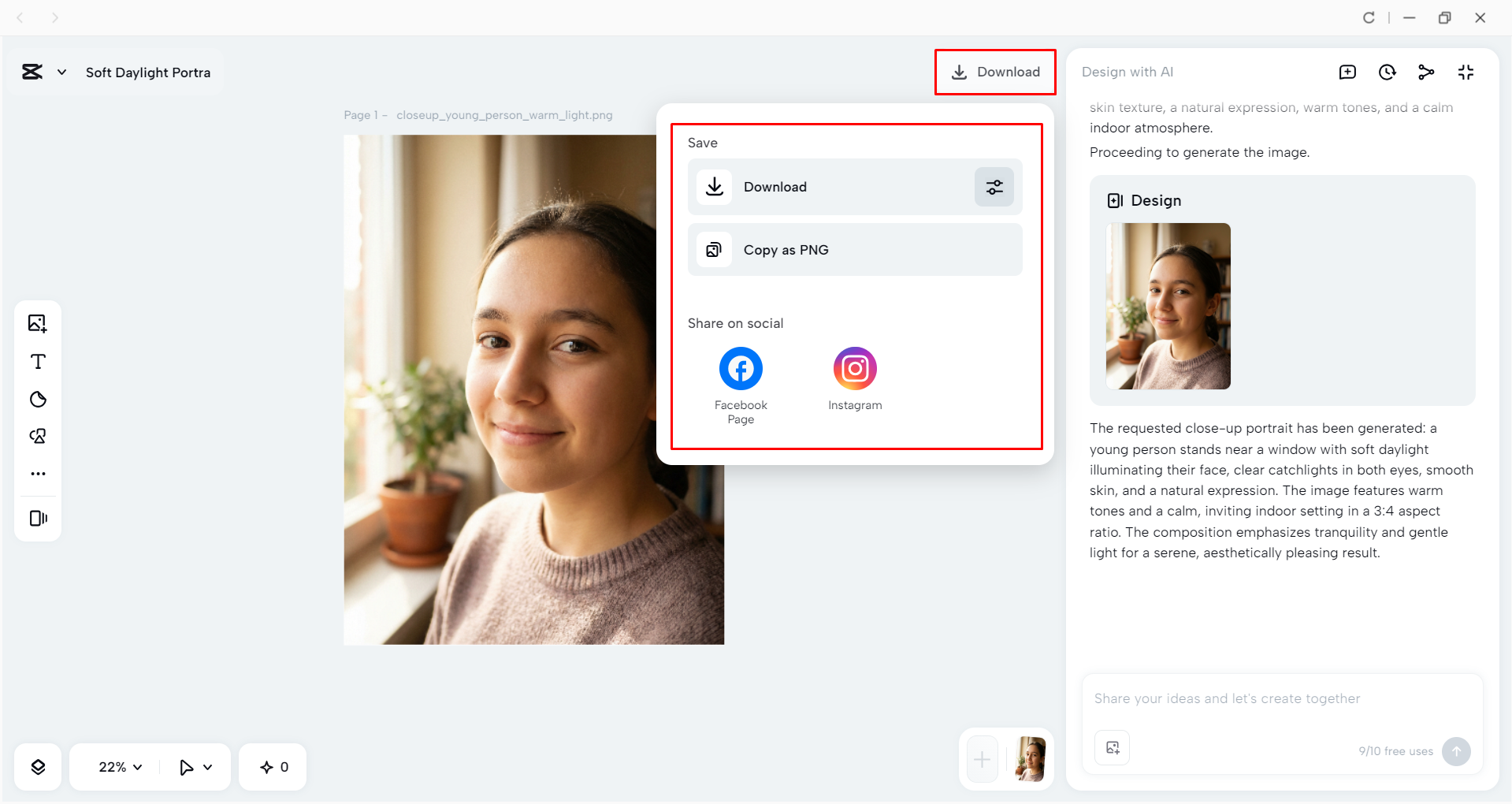 Downloading the image from the CapCut desktop video editor