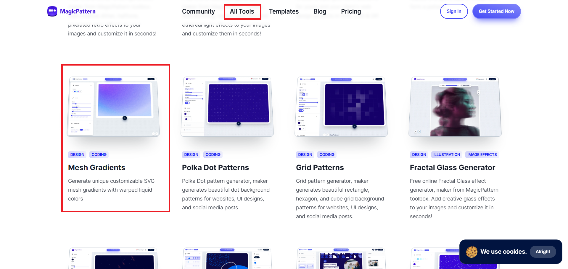 Open the mesh gradient editor on MagicPattern