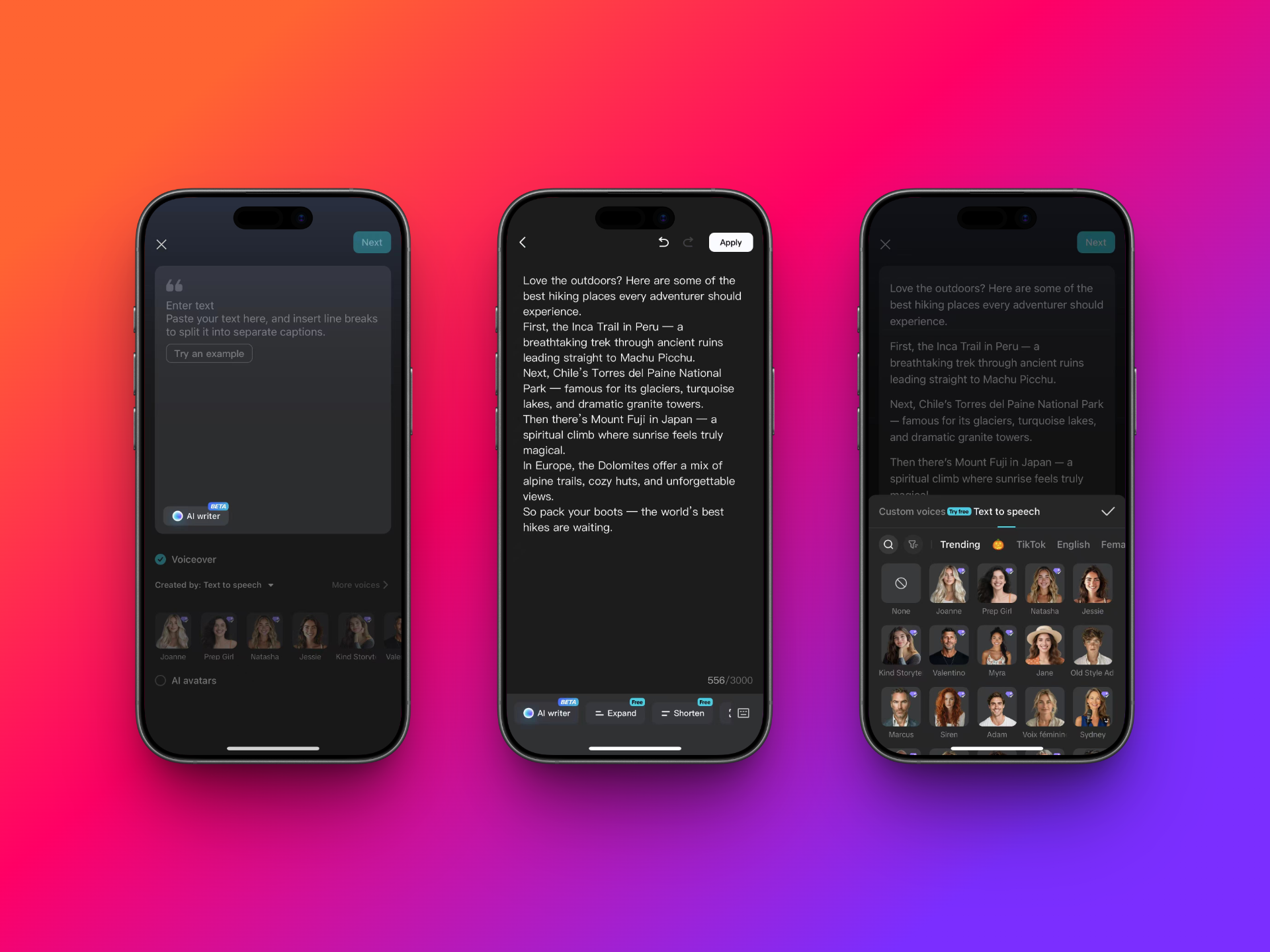 Create your script and choose your voice