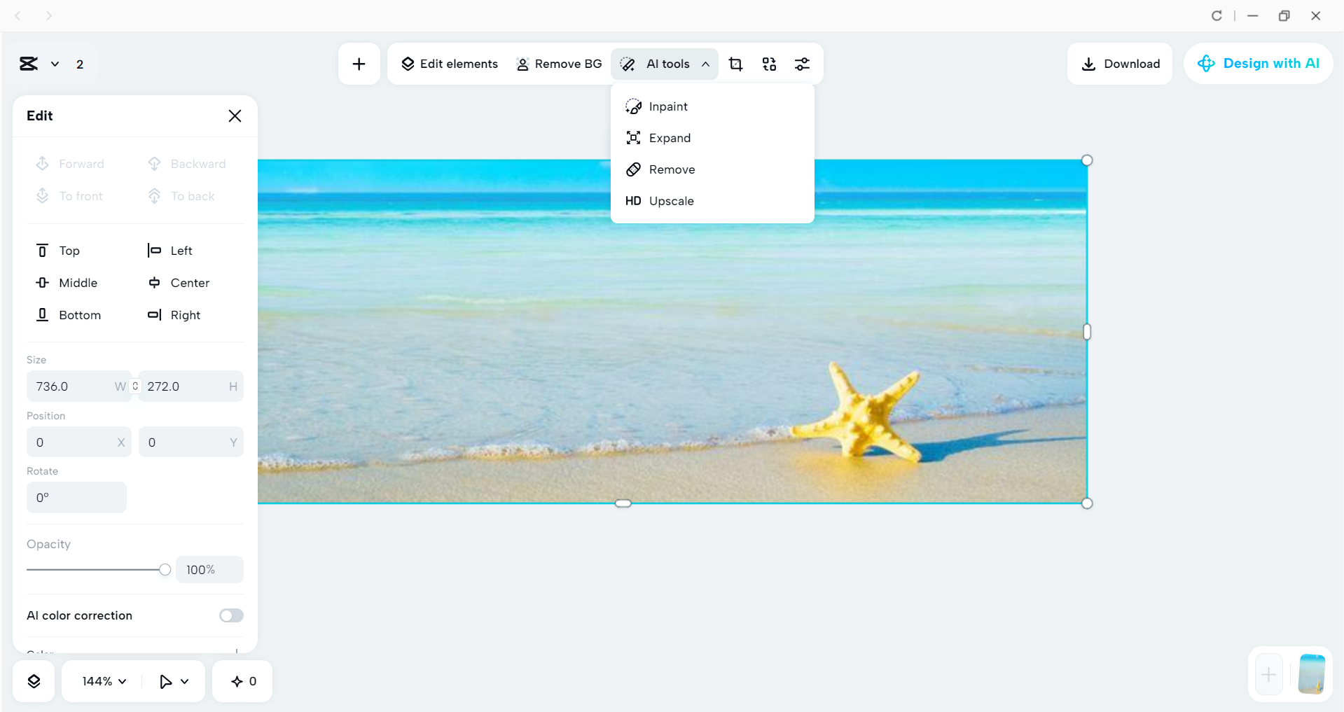 Interface of the CapCut desktop video editor - a tool to edit summer Facebook cover photos