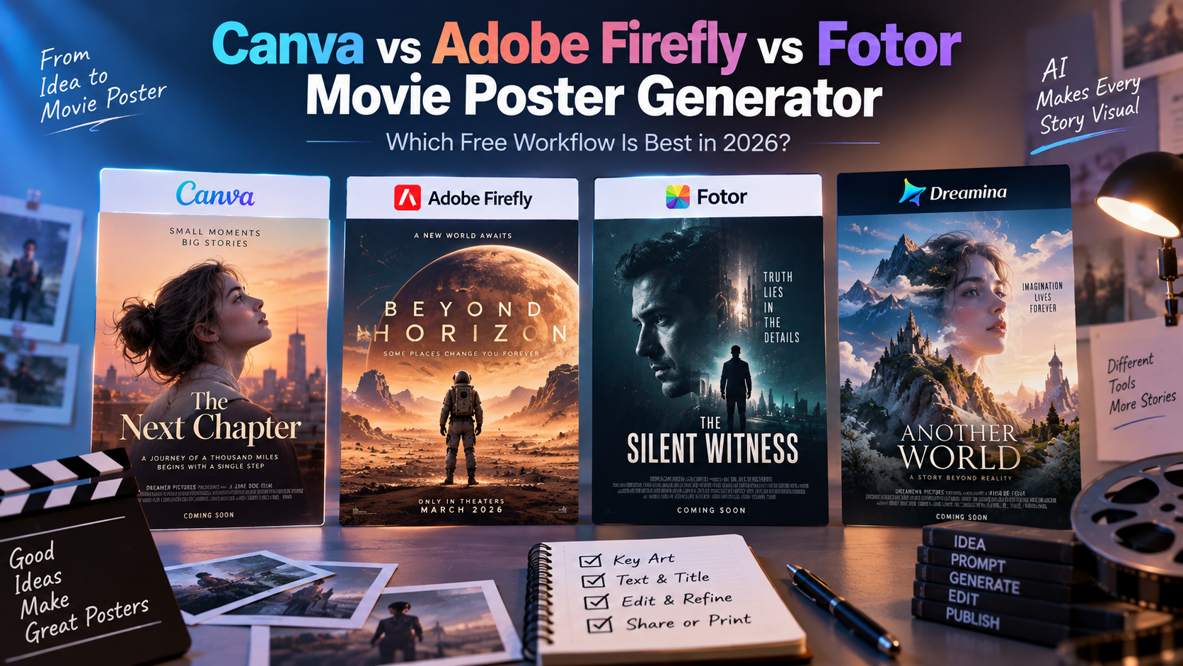 Dreamina vs Canva vs Adobe Firefly vs Fotor Movie Poster Generator: Which Free Workflow Is Best in 2026?
