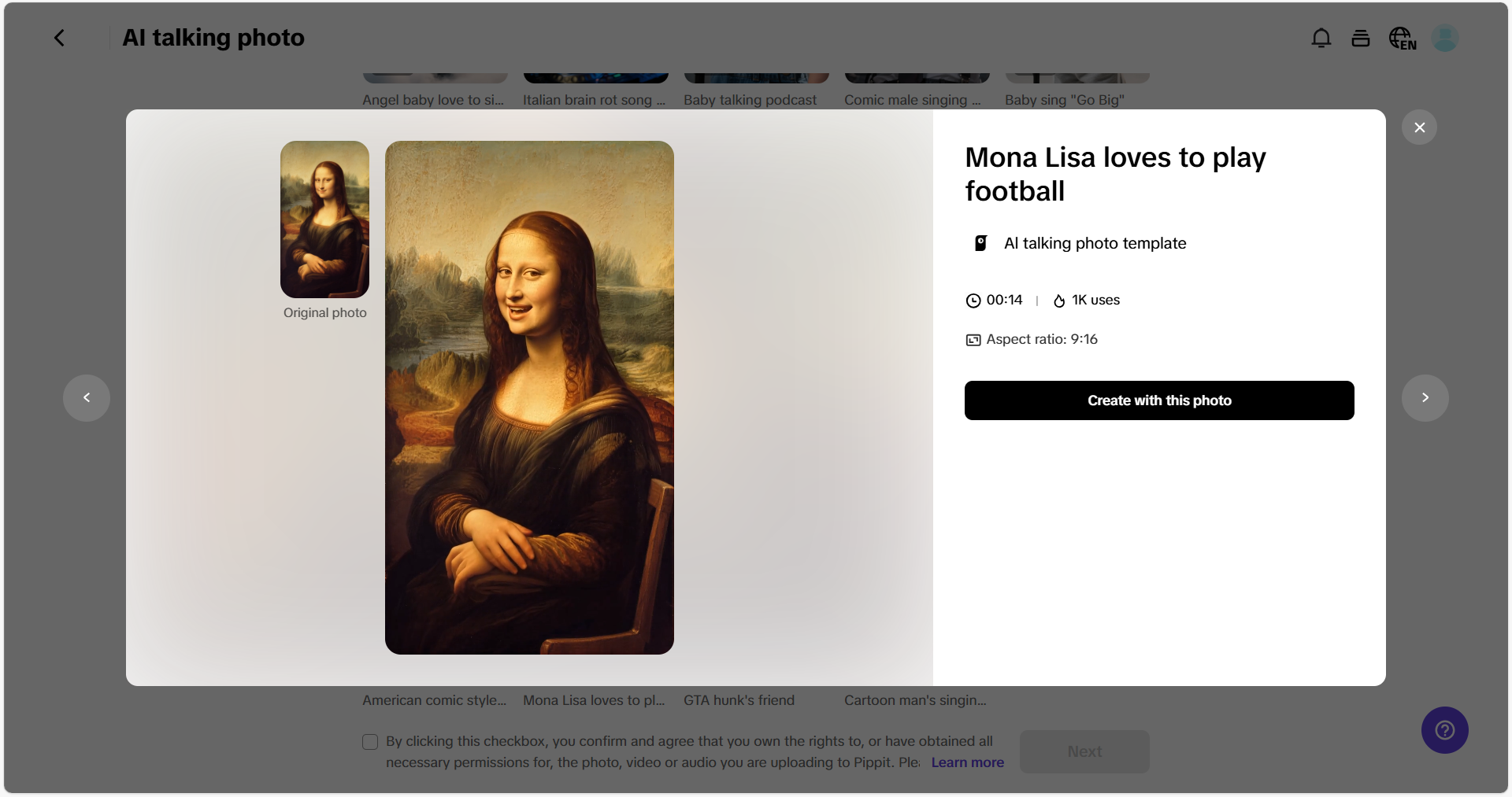 Animate Mona Lisa using Pippit