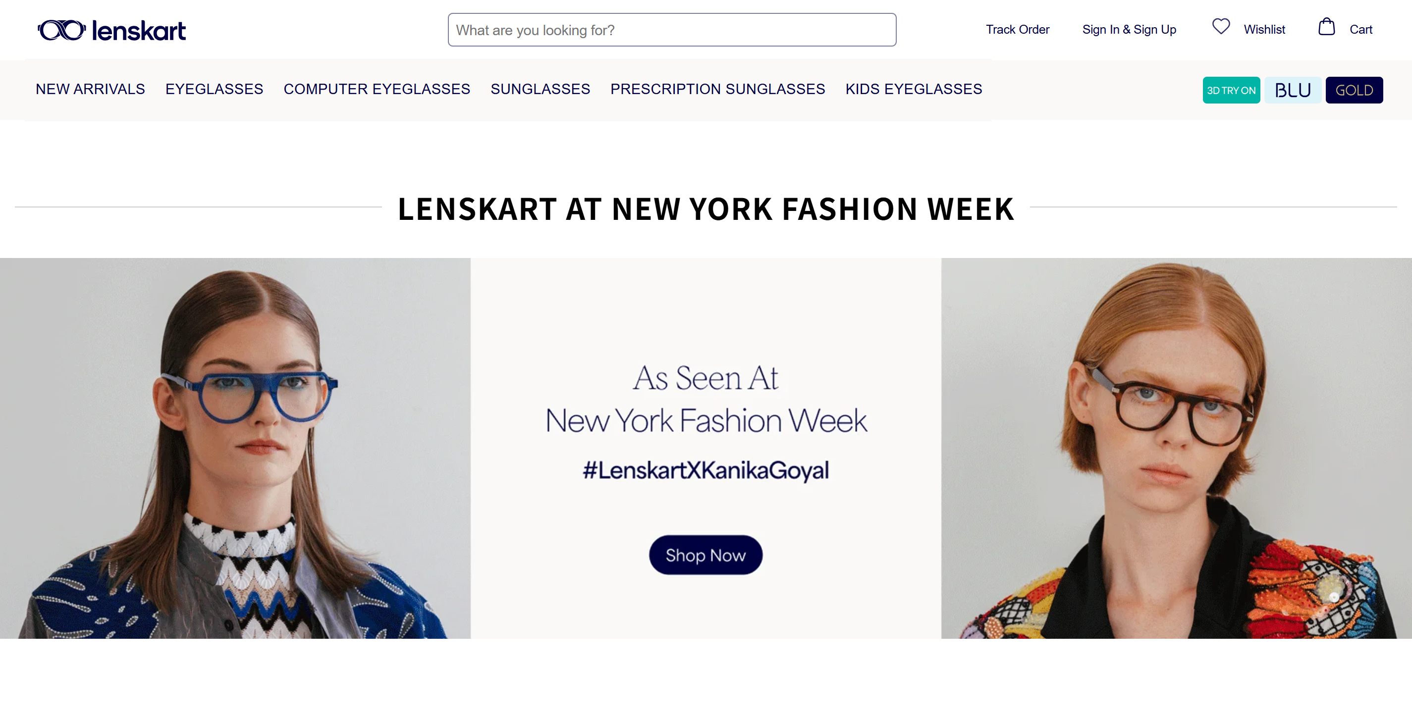 Interface of Lenskart - a brand with an AI tool for AI glasses try-on