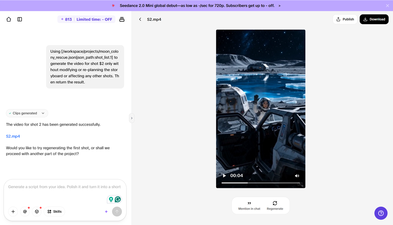 Render, download, or publish the final AI film