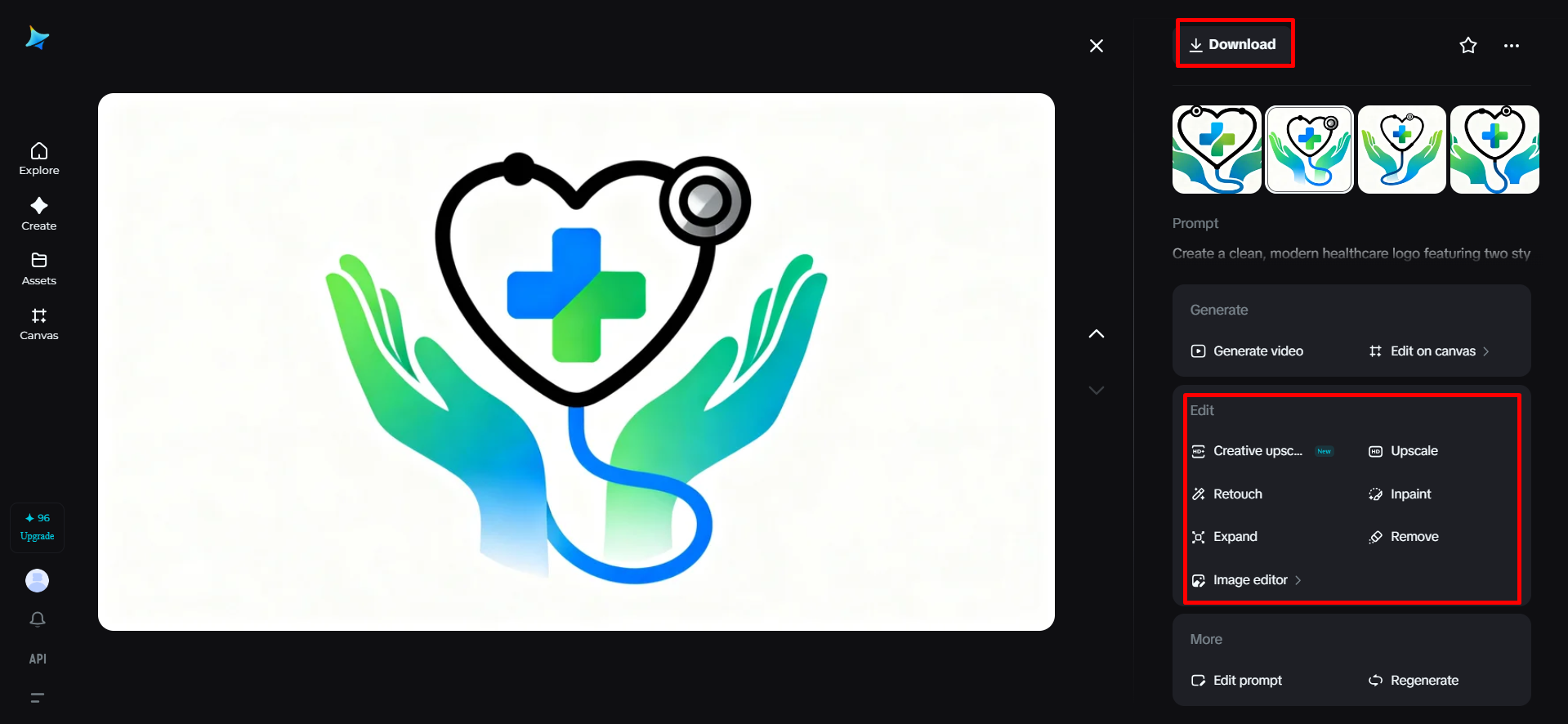 Personalización y descarga del diseño del logotipo de salud