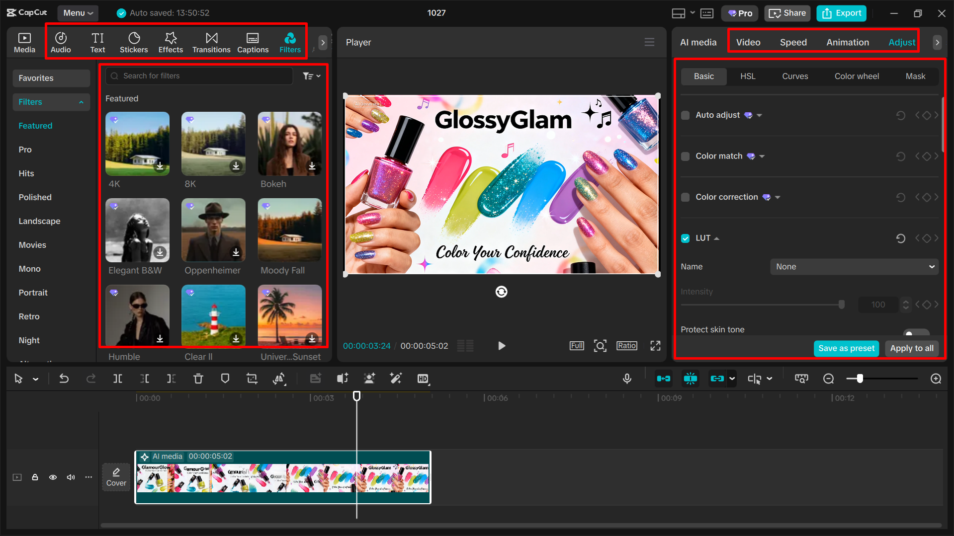 Editing video using different tools in the Capcut desktop video editor
