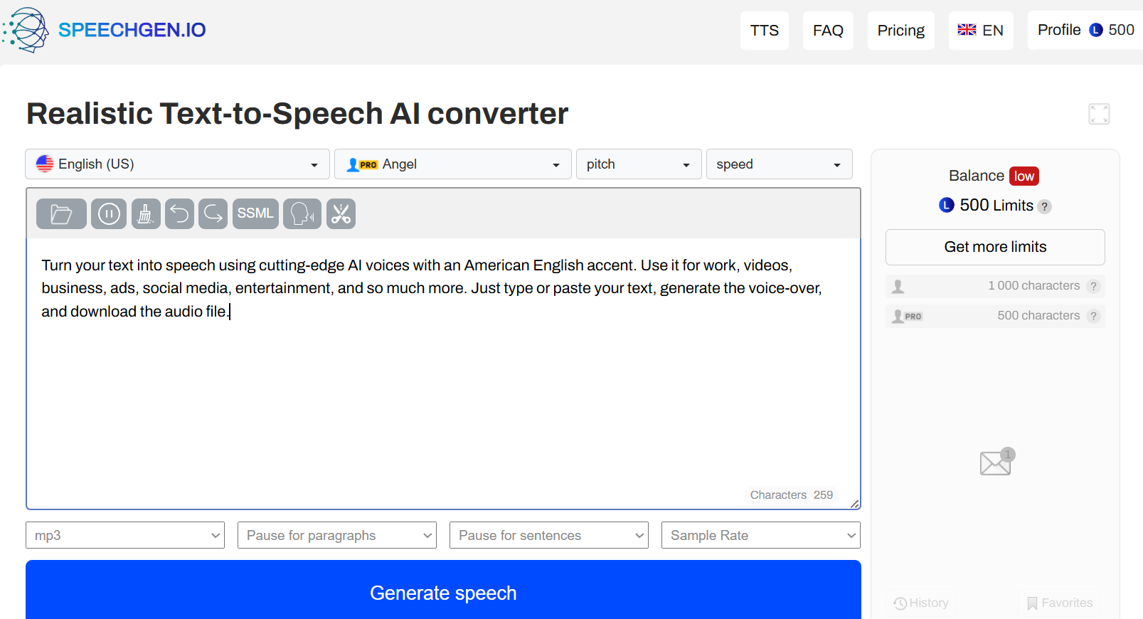 Конвертер тексту в мову SpeechGen.io