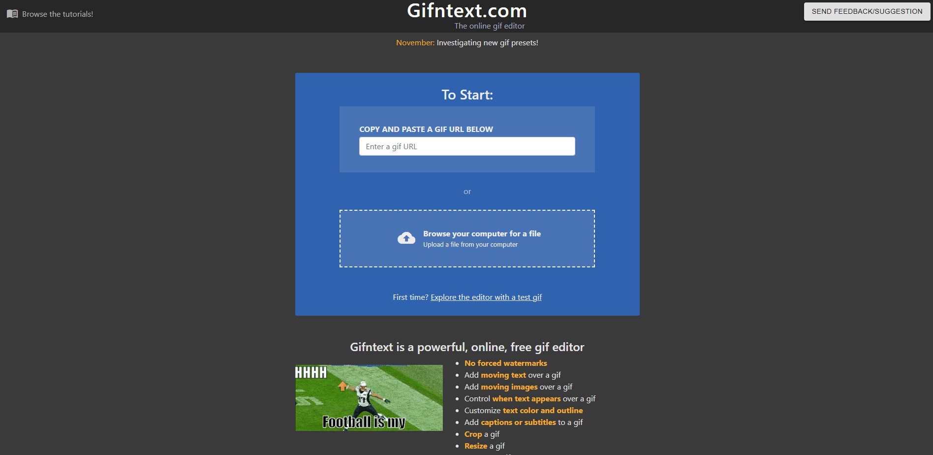 Interface of Gifntext - the perfect fast GIF maker