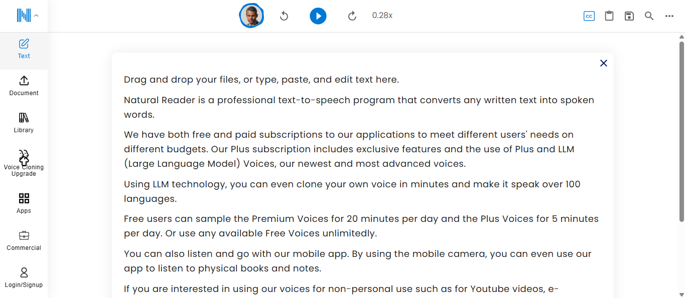 NaturalReader's interface