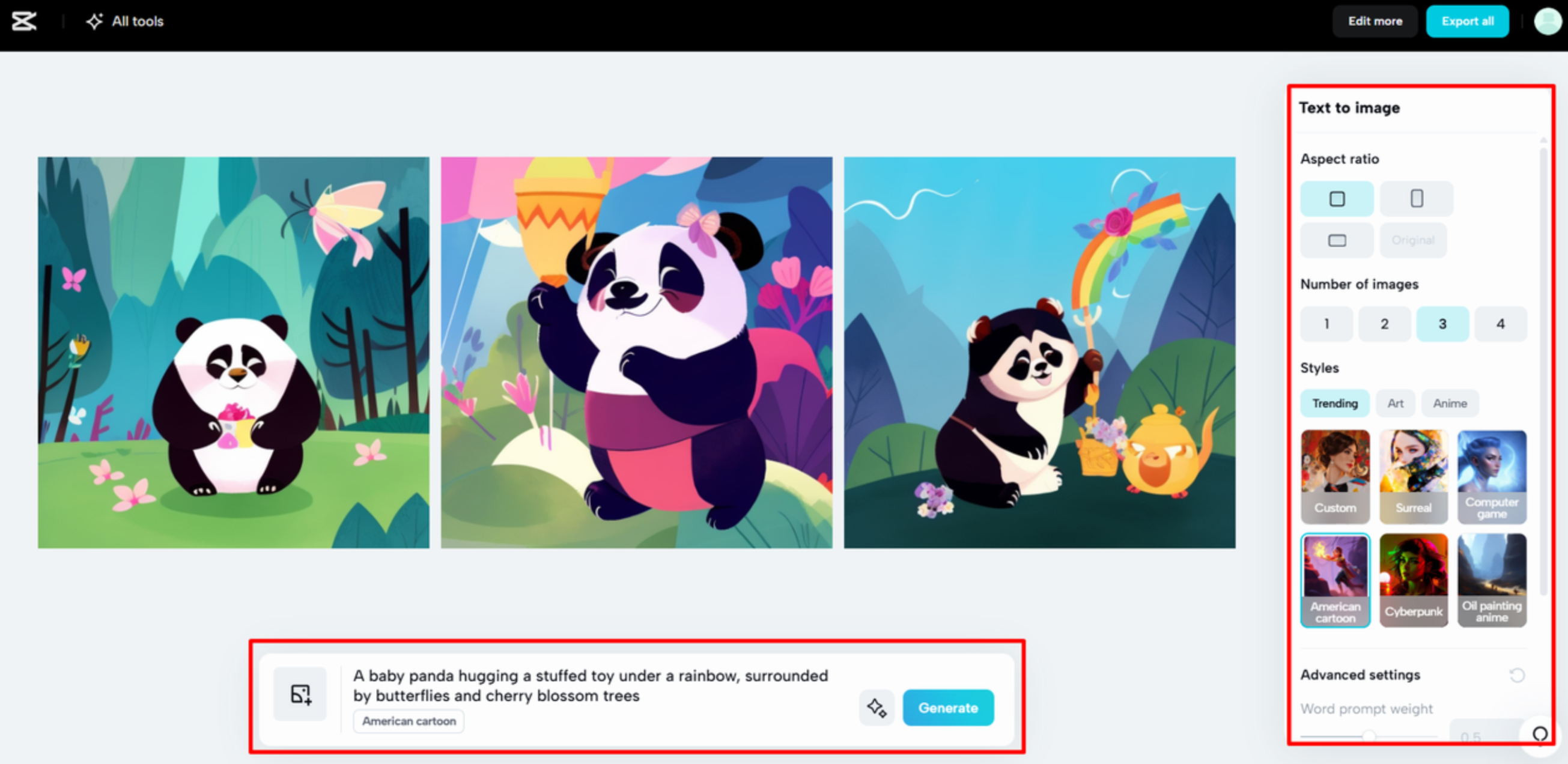 Generating images on CapCut Web
