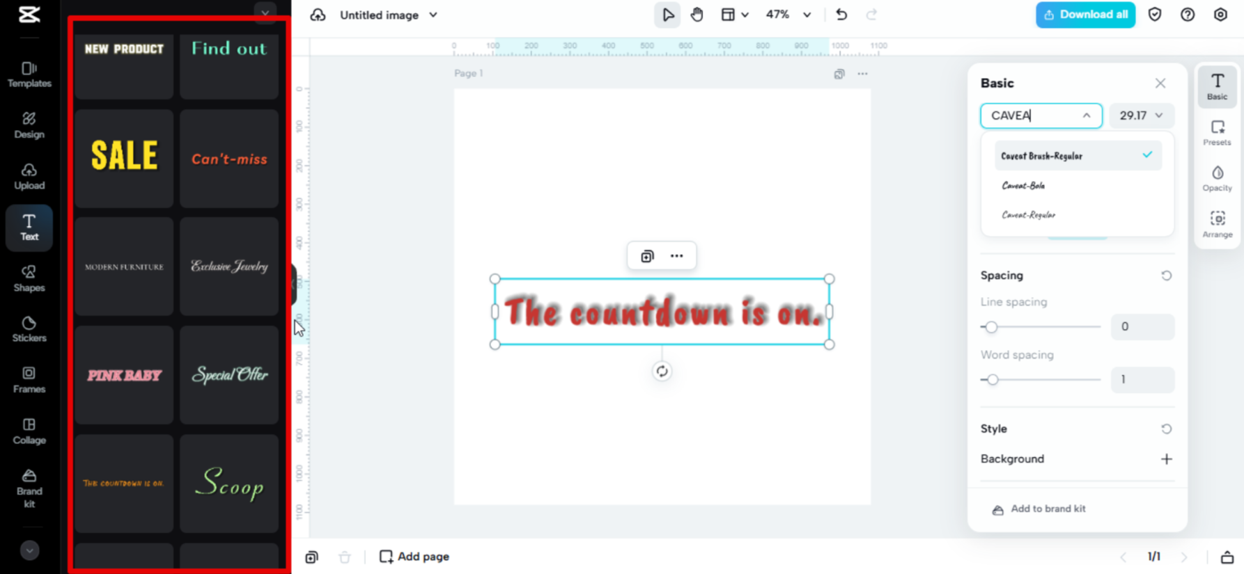 Font templates in CapCut Web