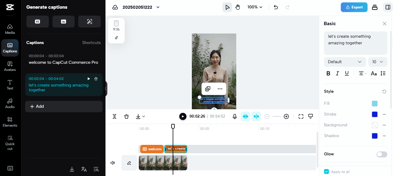 Pippit interface showcasing AI content creation with automated video editing and caption generation tools.