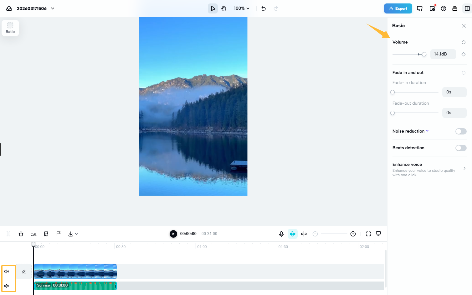 Sesuaikan audio dalam CapCut online