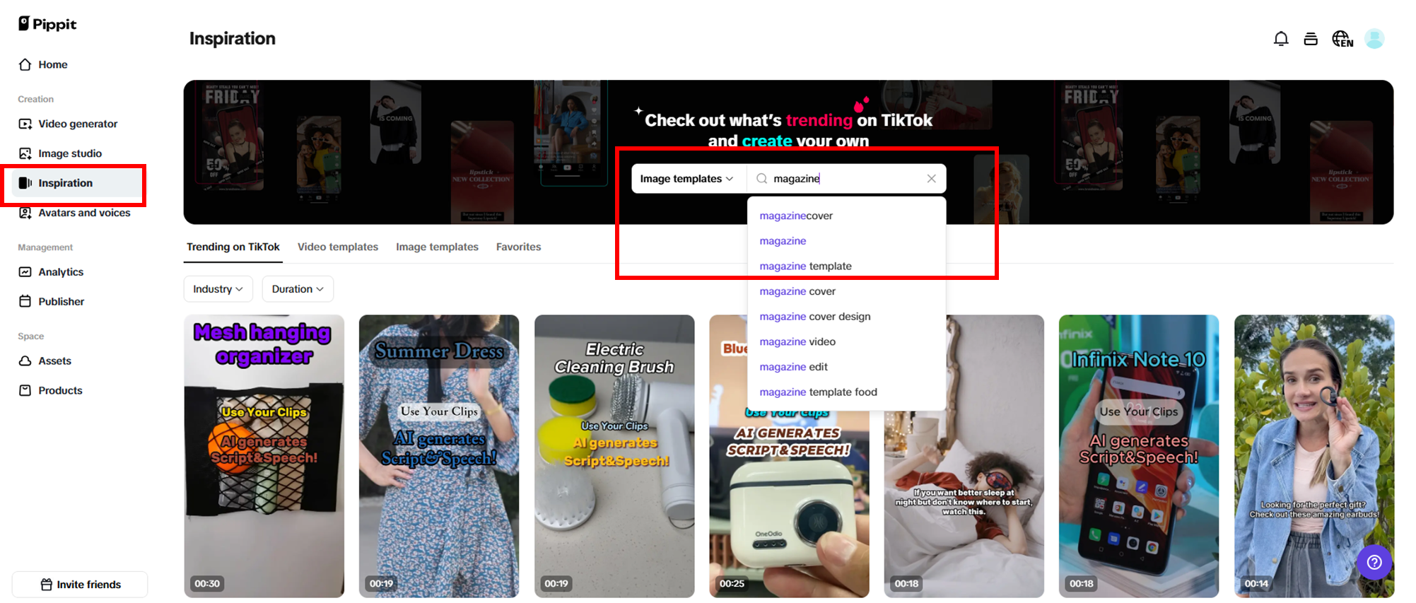 Navigate to Inspiration and get started