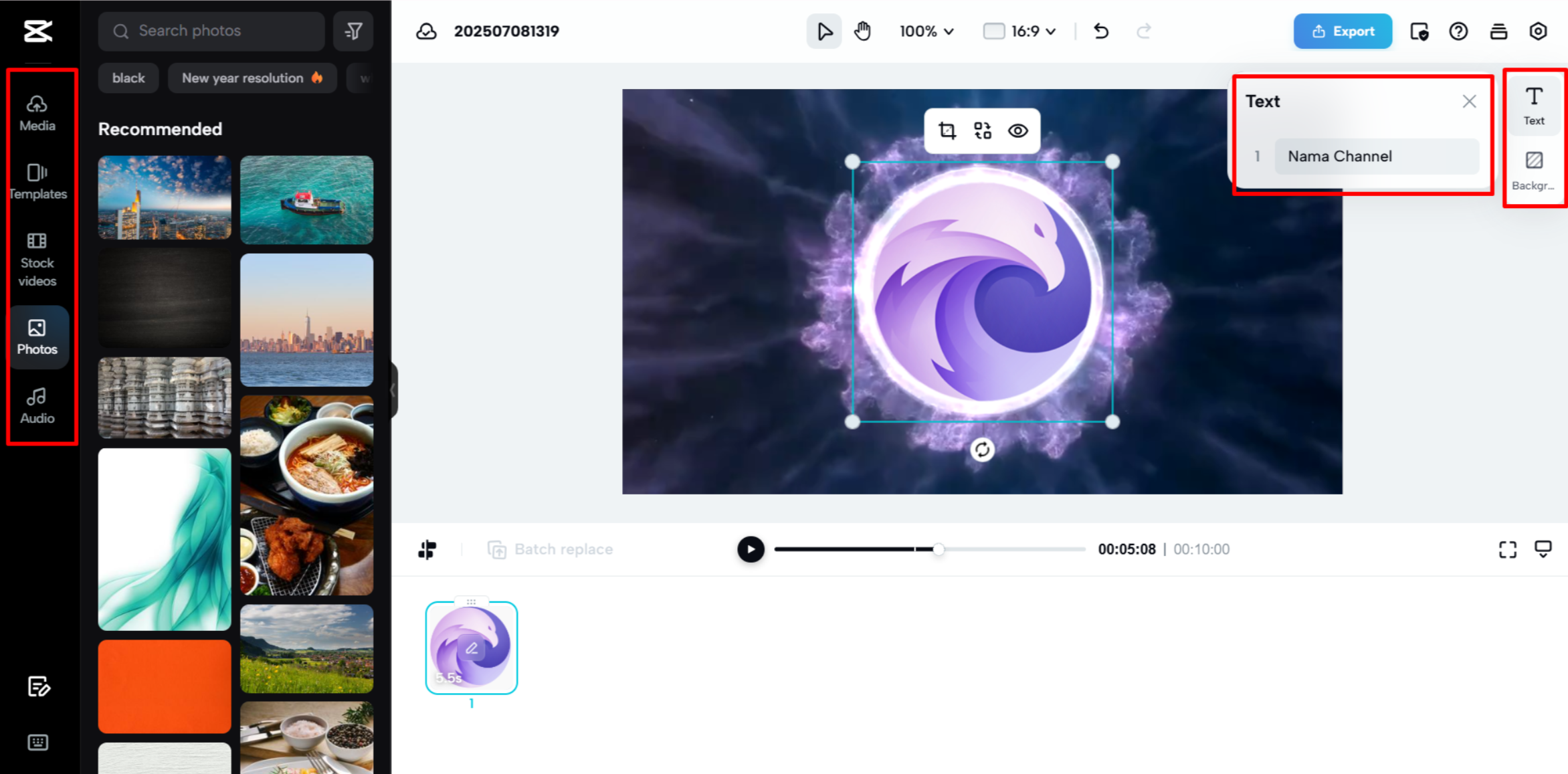 Customizing the logo animation template on the CapCut Web 
