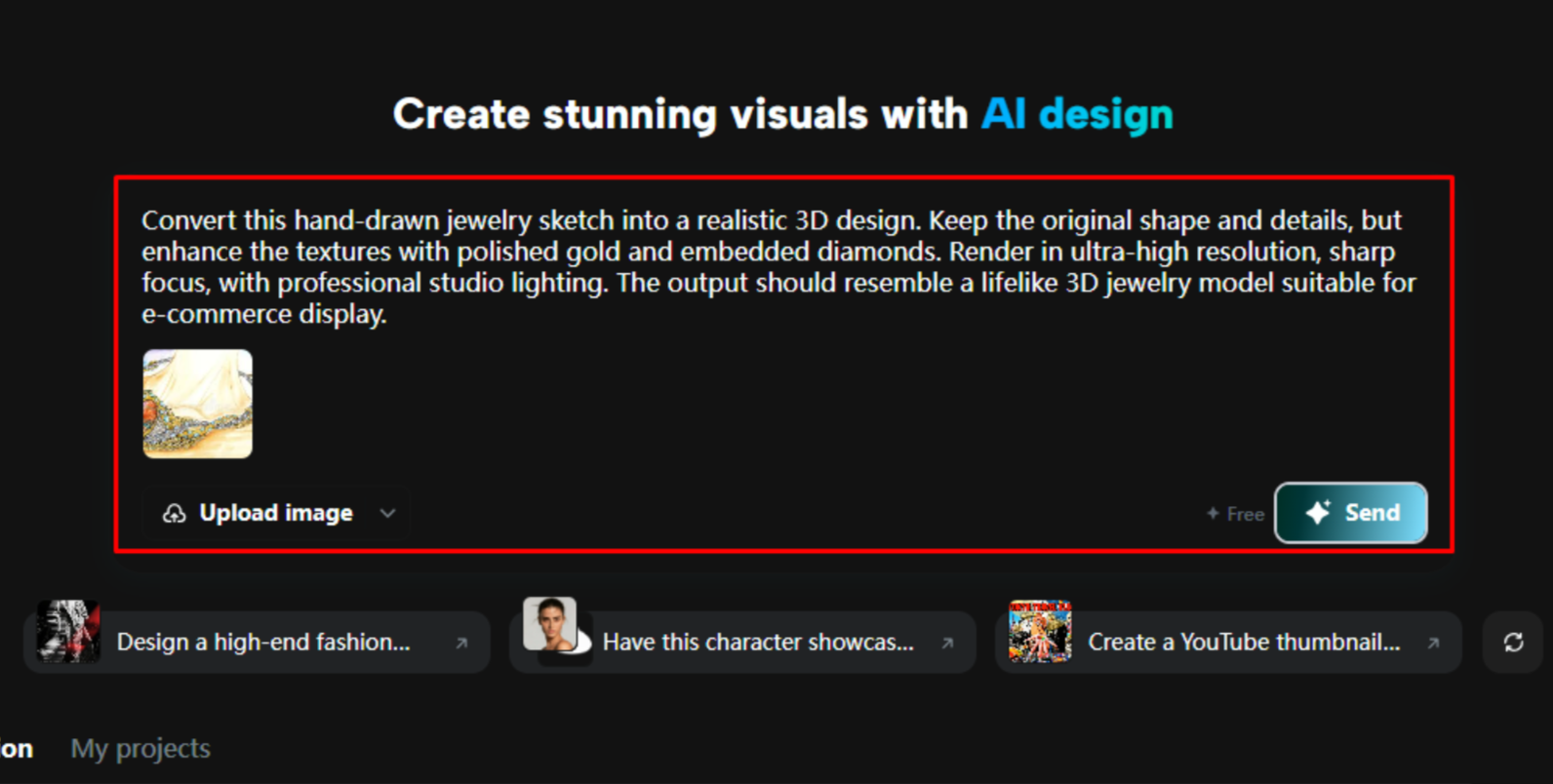 Uploading an image and entering the prompt on the CapCut desktop video editor