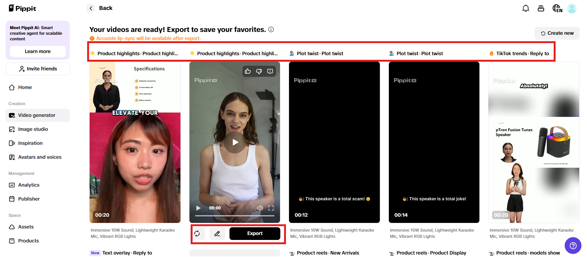 Esikatsele luodut videot ja napsauta Pikamuokkaus.