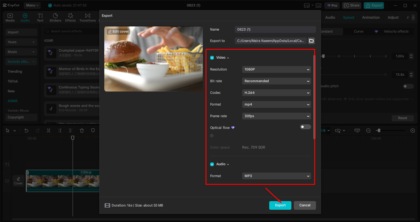 Xuất phương tiện từ trình CapCut chỉnh sửa video trên máy tính để bàn