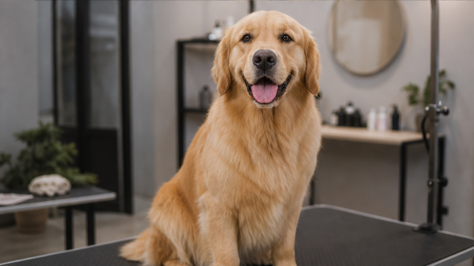 Dog Groomer Video prompt example 3 - Fluffy Finished Dog Walking Toward Camera