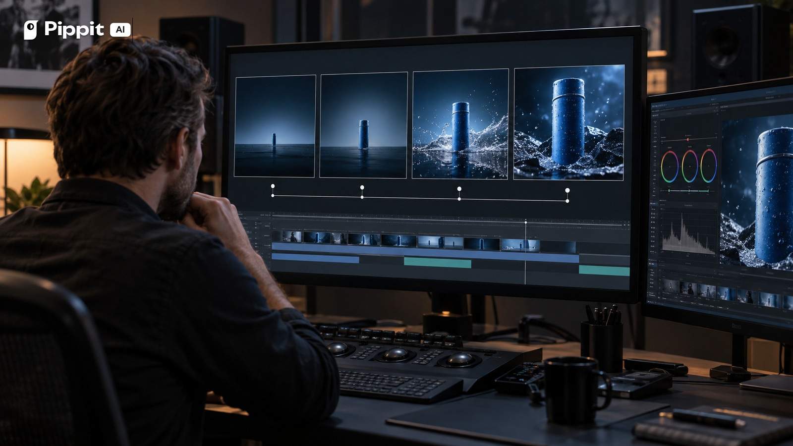 Four review frames show a camera moving toward and holding an exact final composition.