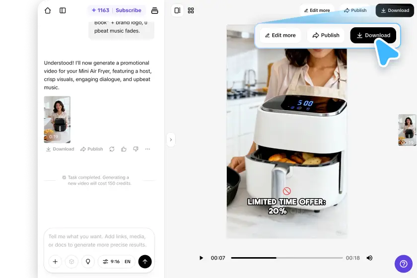 Exporting video from Pippit