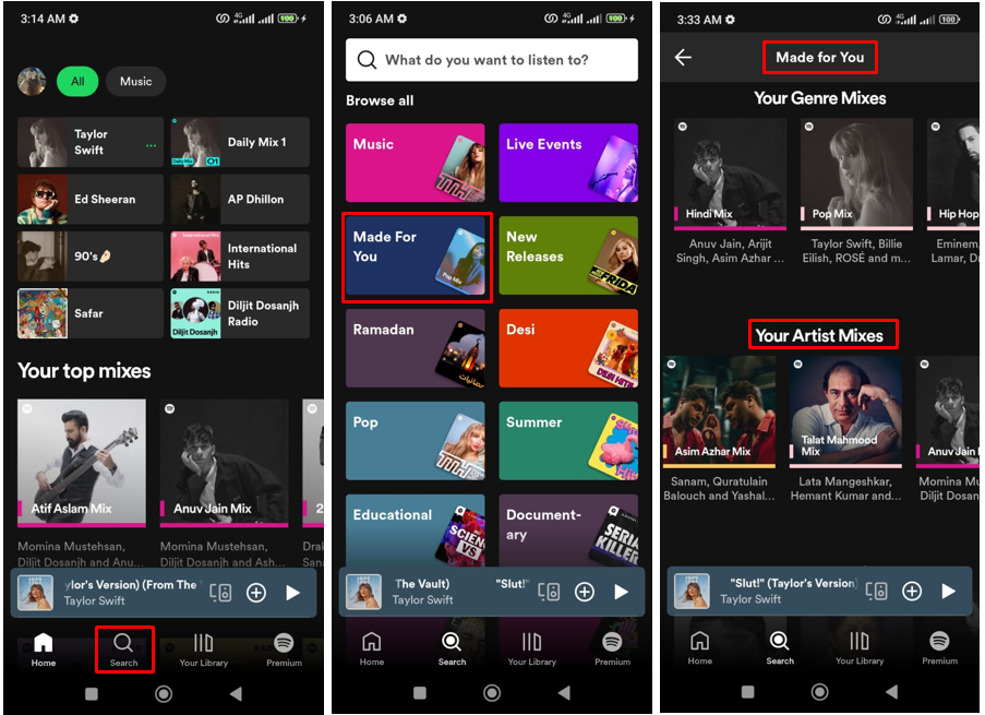 Kép, amely bemutatja, hogyan lehet látni a Spotify legjobb előadóit személyre szabott lejátszási listákkal