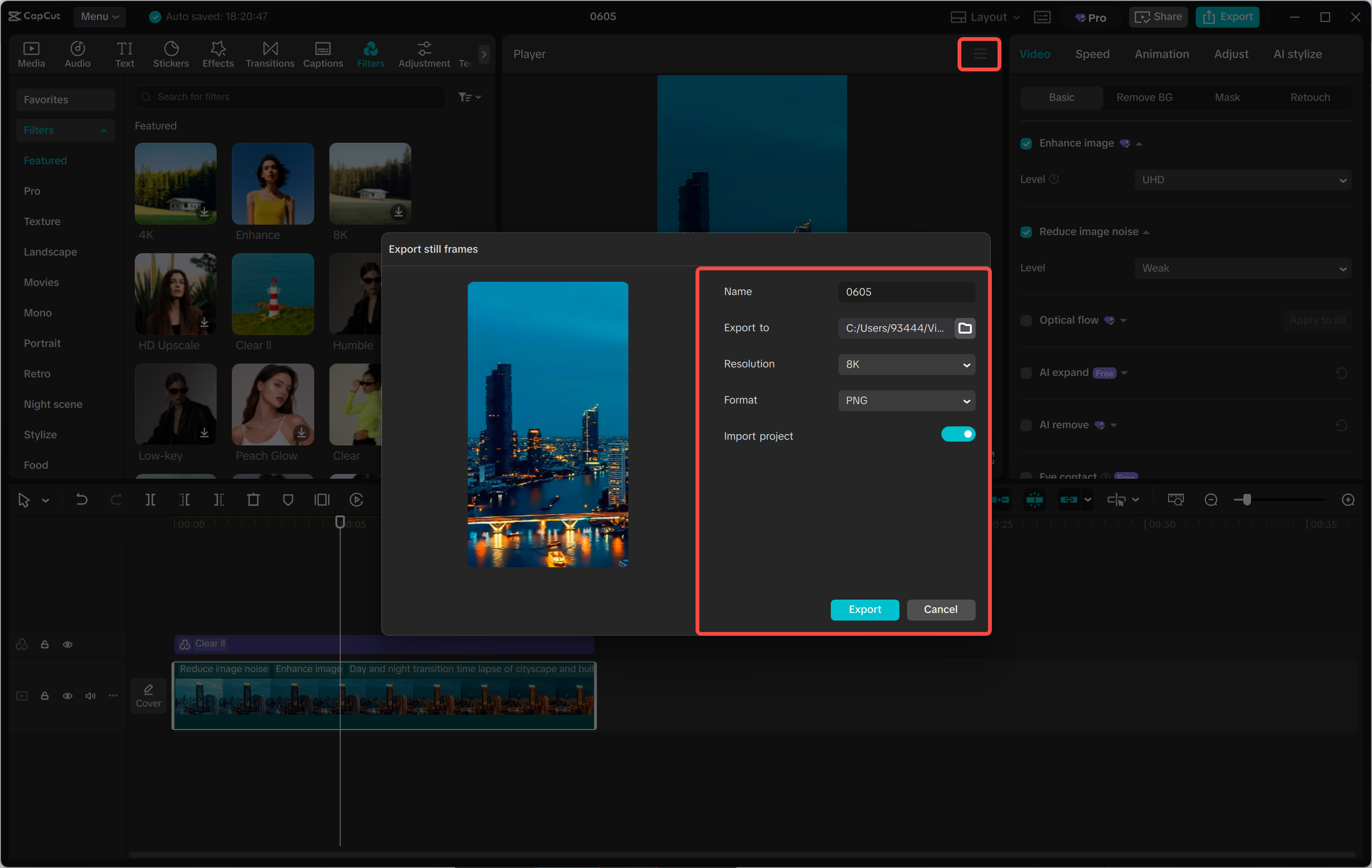 Exporting an image from the CapCut desktop video editor