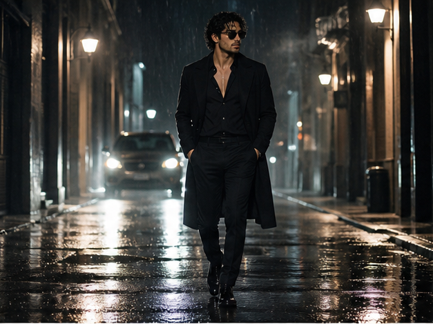 Viral Gangster Walk Video prompt example 1 - Rain alley walk