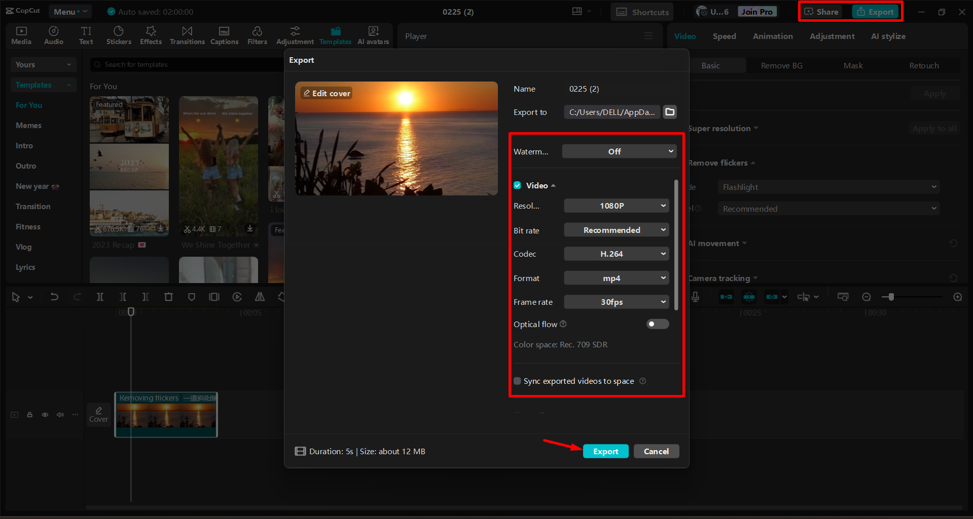 Exporting a video from the CapCut desktop video editor