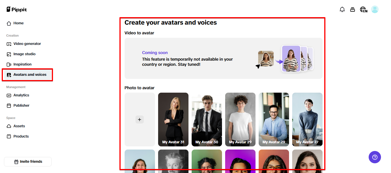 Avatares de IA no Pippit