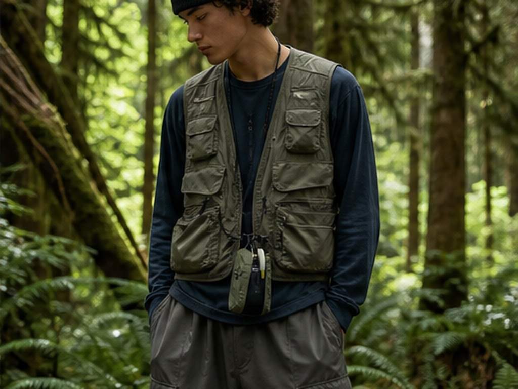 AI Gorpcore Filter prompt voorbeeld 3 - Forest utility outfit