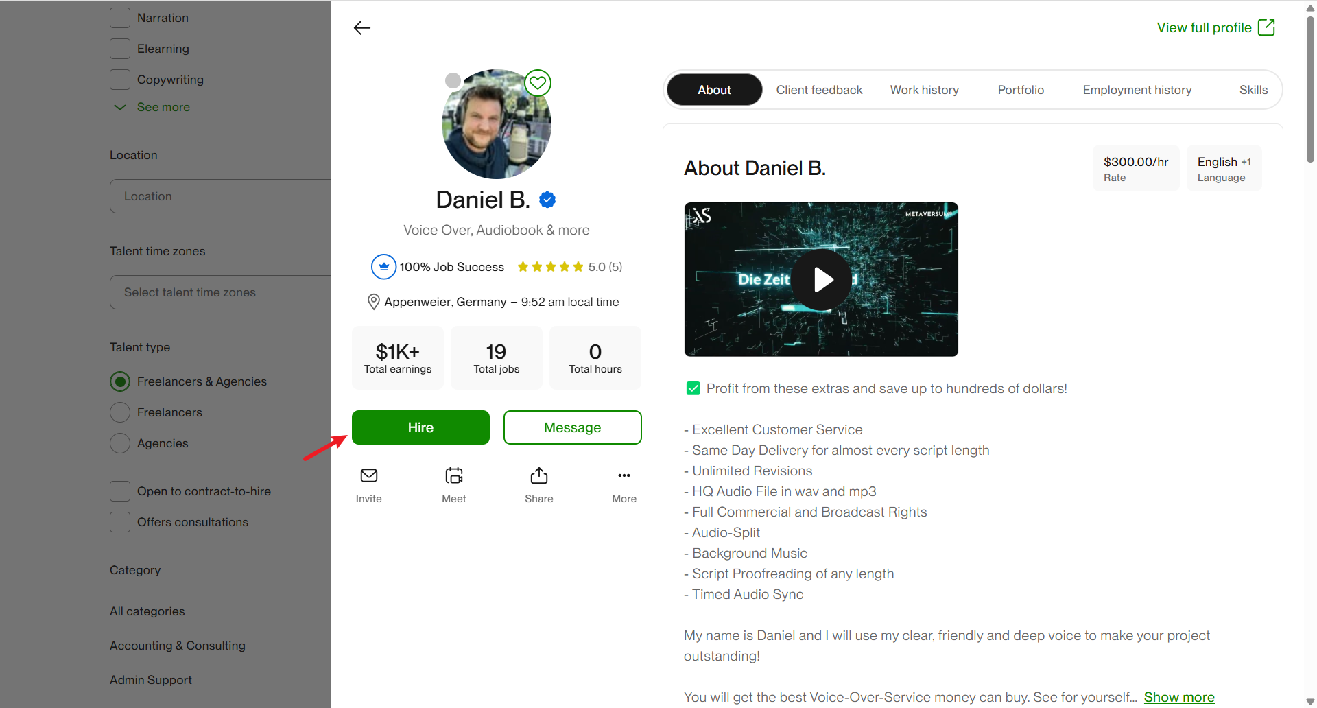 Place an order to hire