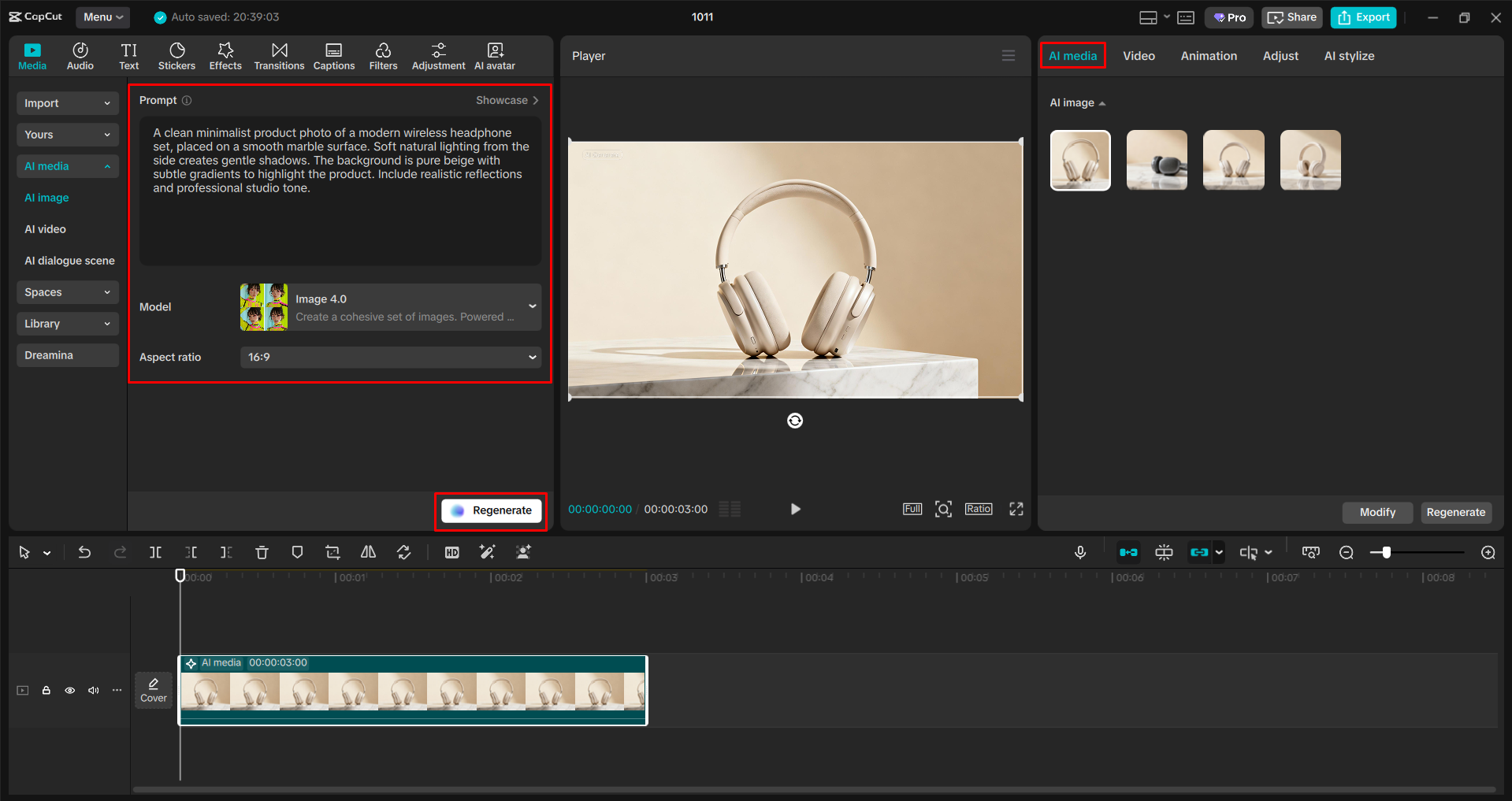 Creating images using AI in the CapCut desktop video editor