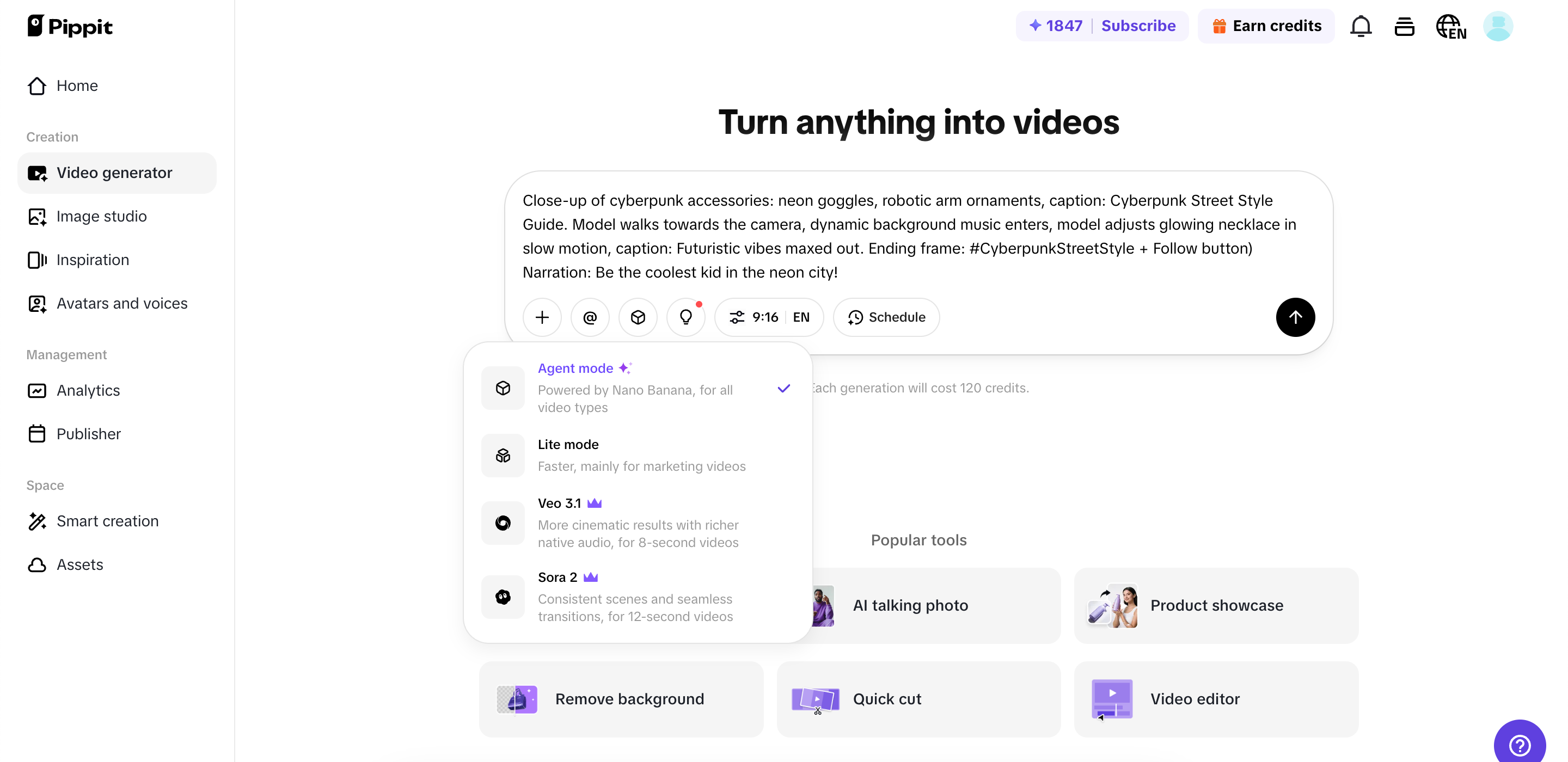 Crear un video en Pippit