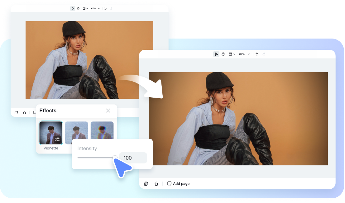 description=The 'Sales Poster' interface in Pippit, showing an enhanced product photo being automatically placed into several ad design templates.