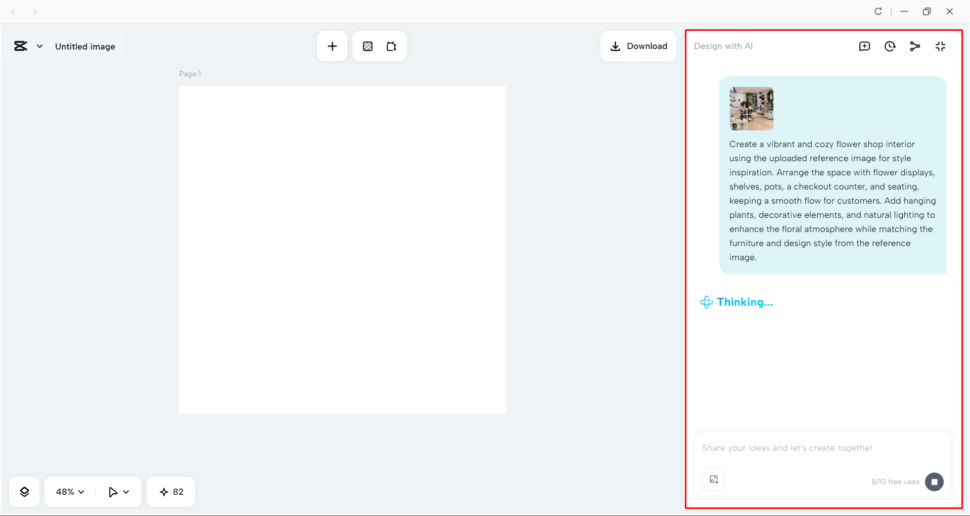 Generating a flower shop interior design with CapCut