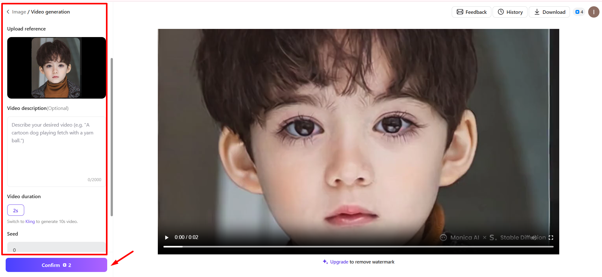 Monica 'yı kullanarak bir resmin ücretsiz olarak nasıl canlandırılacağını gösteren resim