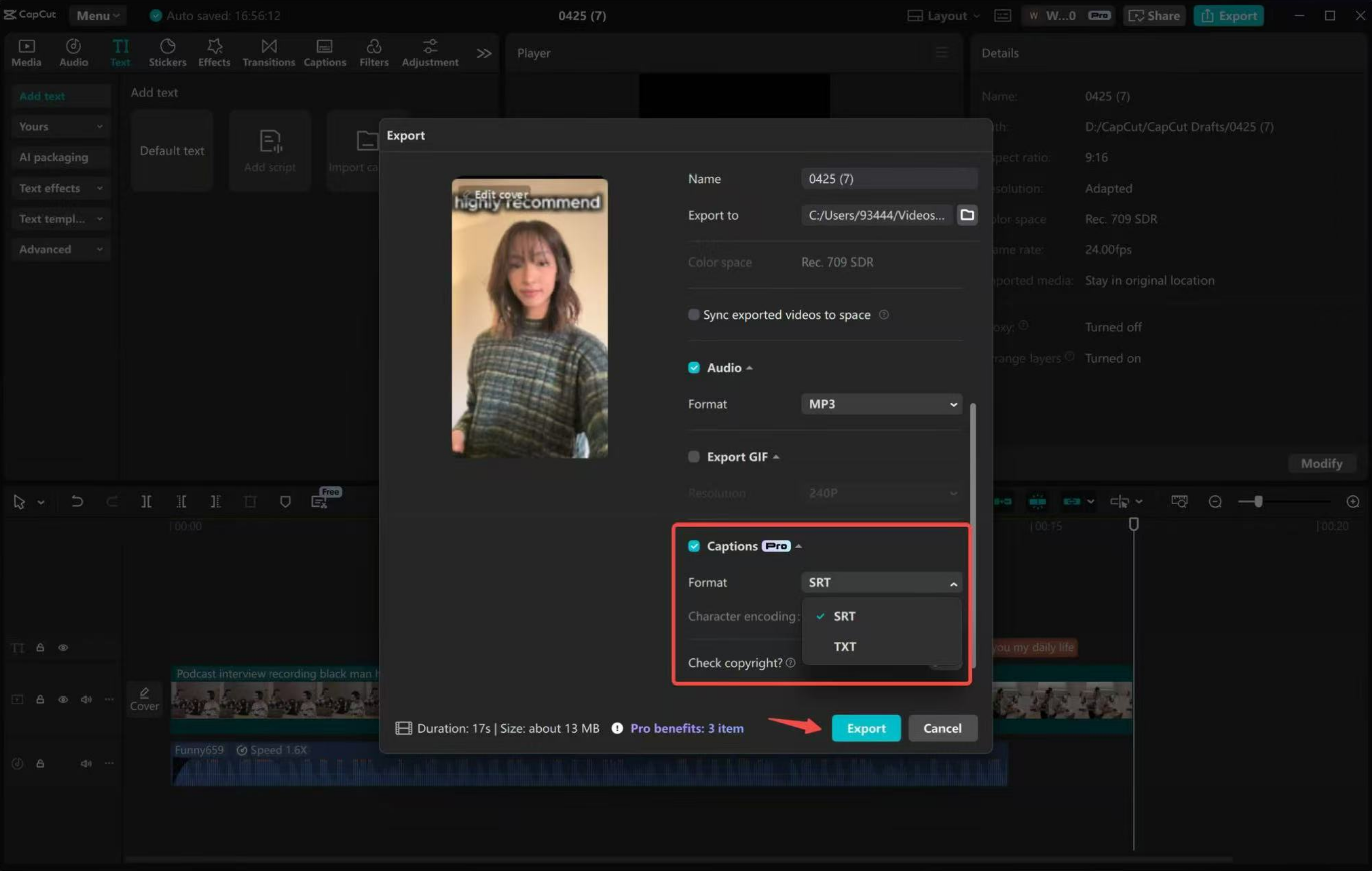 Exporting the media from the CapCut desktop video editor