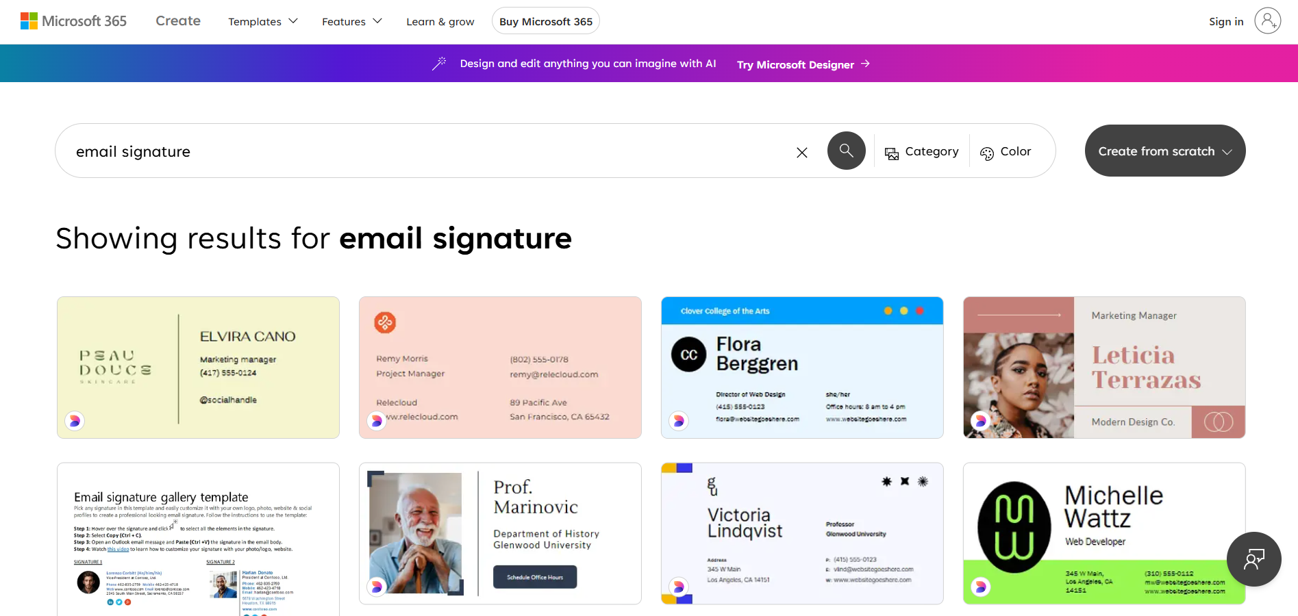 Visit Microsoft Create's signature template page