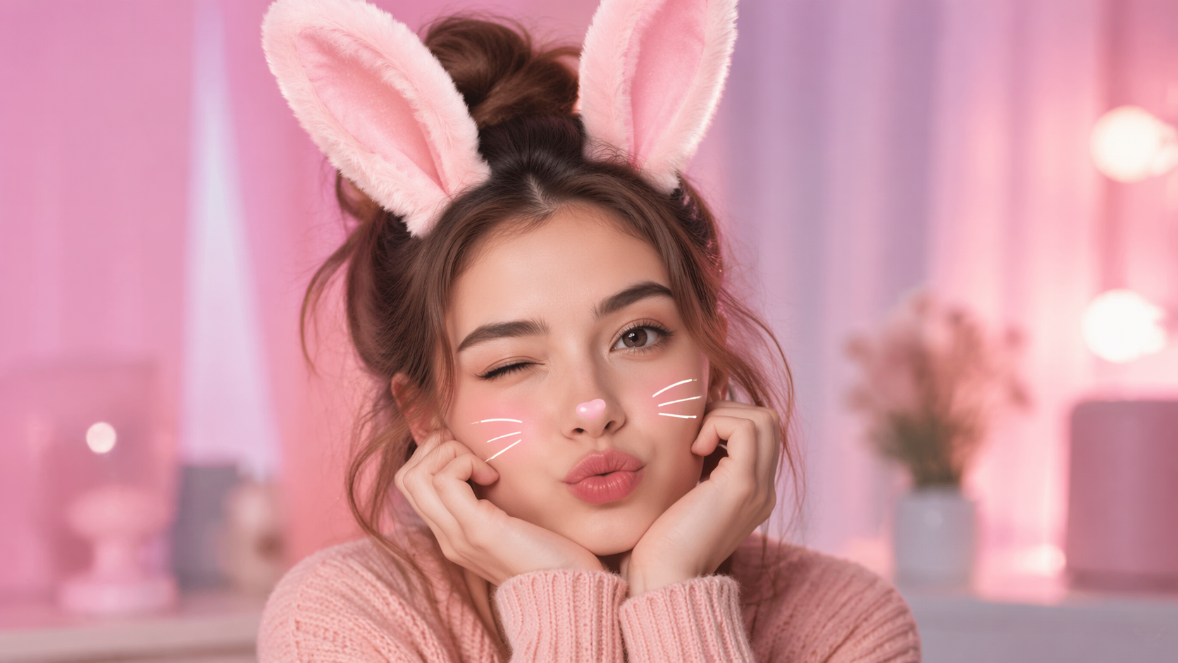 Dreamina fügt Hasenohren zum Foto hinzu: Niedlicher rosa Kaninchenfilter