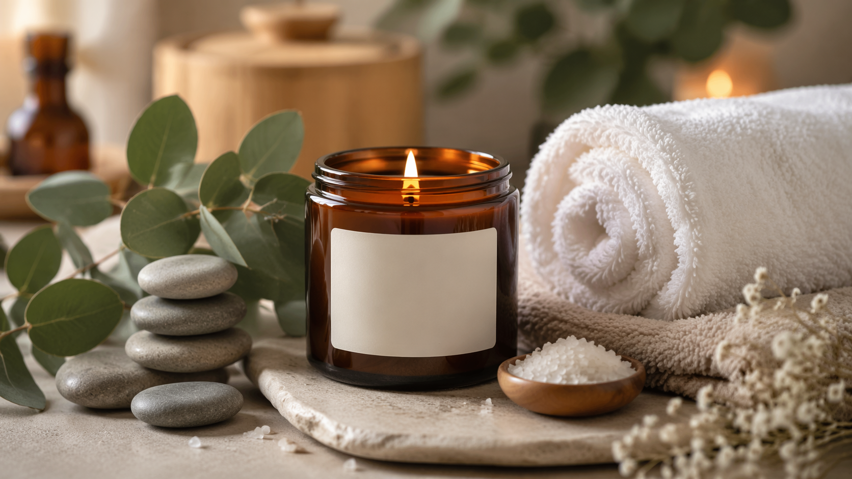 Dreamina Kerze Mockup Prompt Beispiel 4: Spa Kerze Produkt Shot