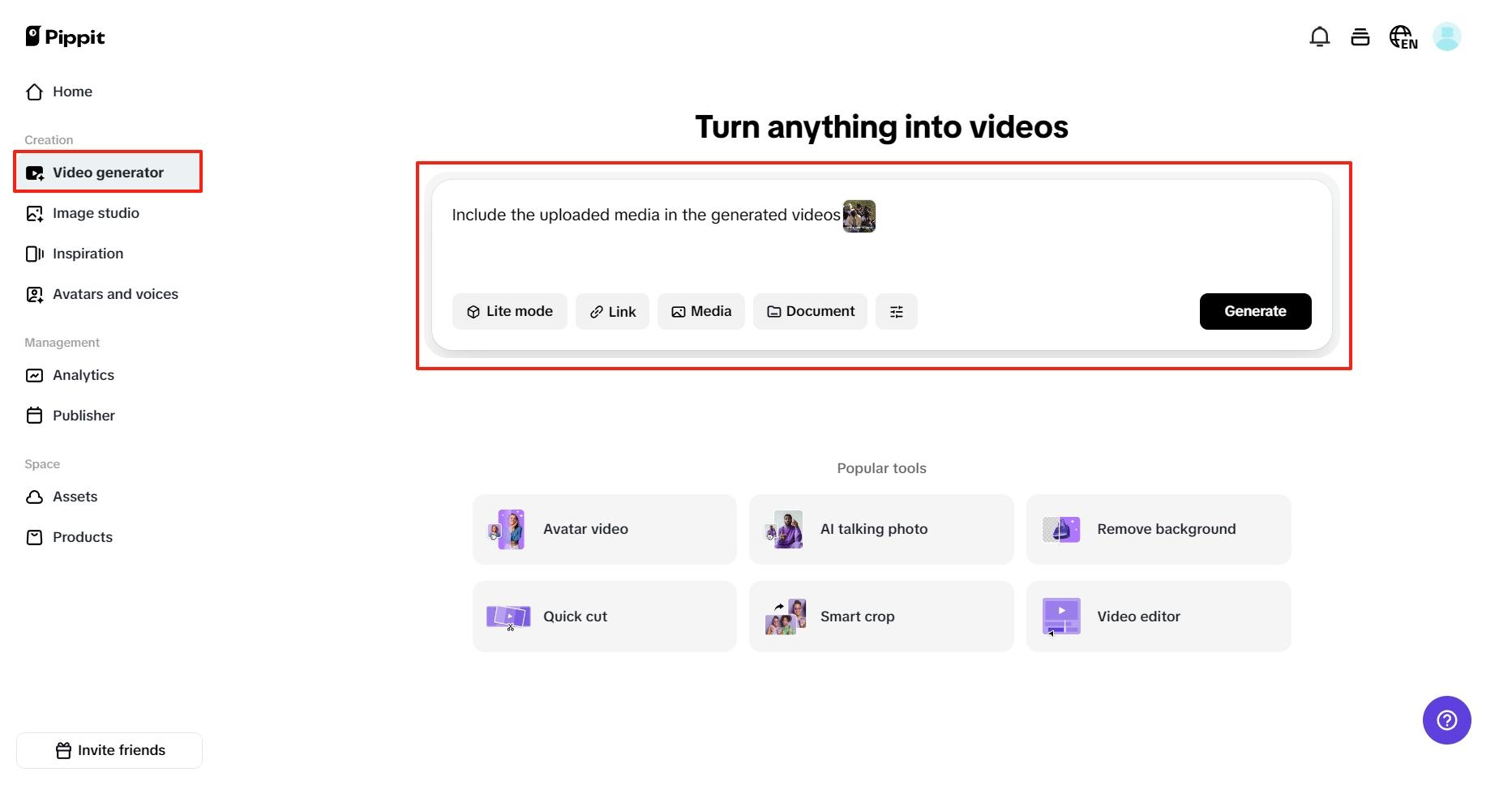 Convierte cualquier cosa en videos.