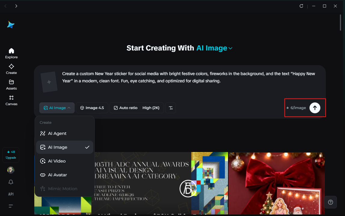 Generating a new year sticker in Dreamina