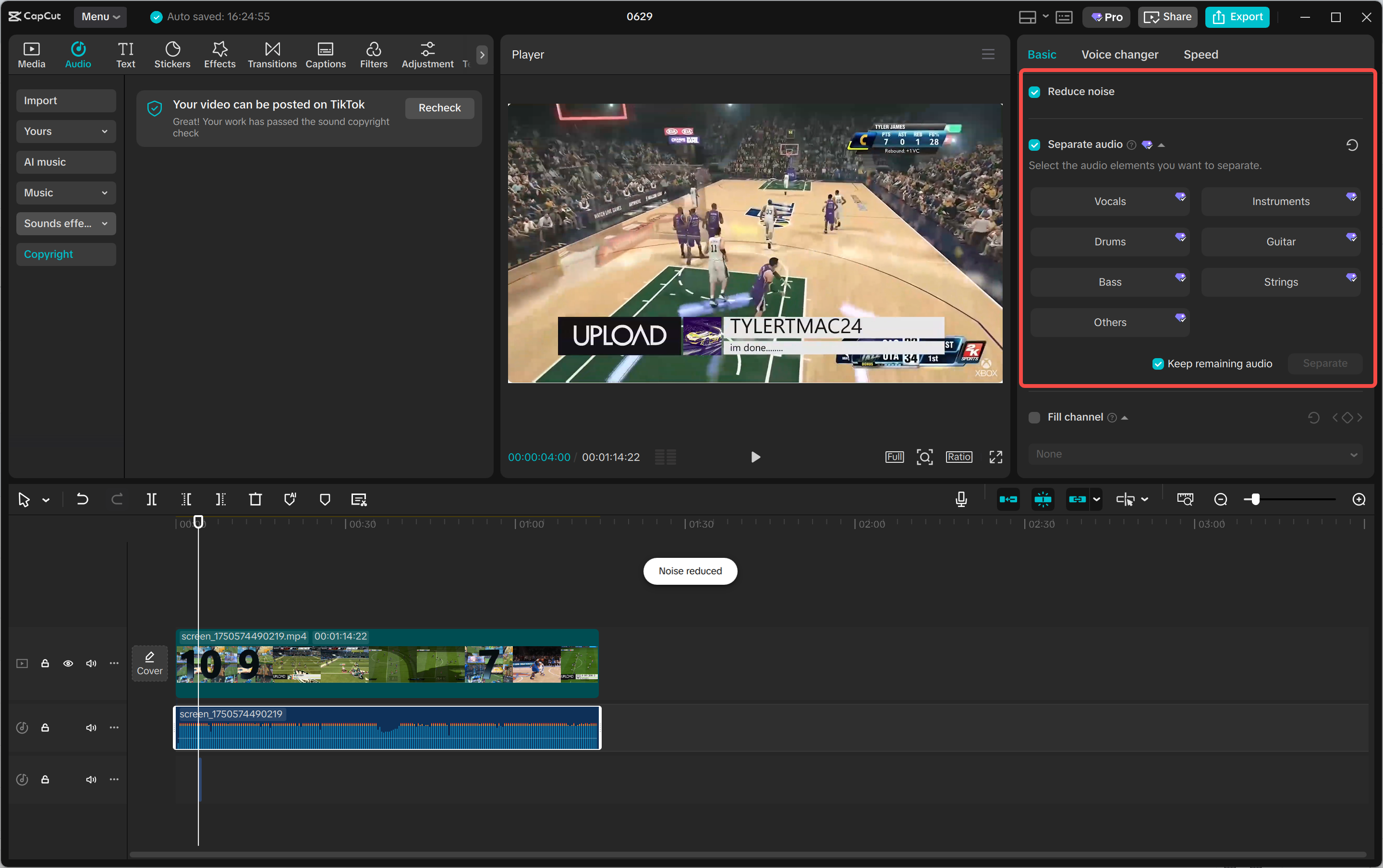 Capcut interface showing media being dragged into the timeline.