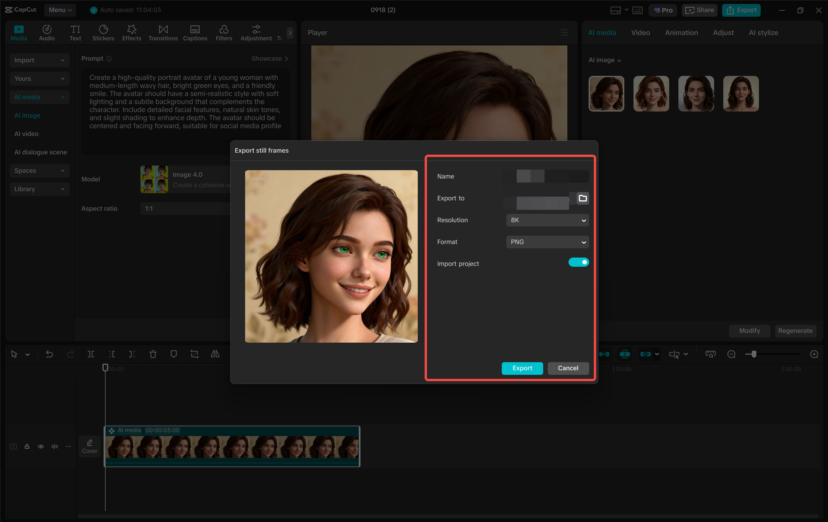 Downloading an image from the CapCut desktop video editor